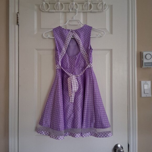 Jona Michelle Girl's Size 8 Lilac Polka Dot Formal Spring Dress - Picture 3 of 9